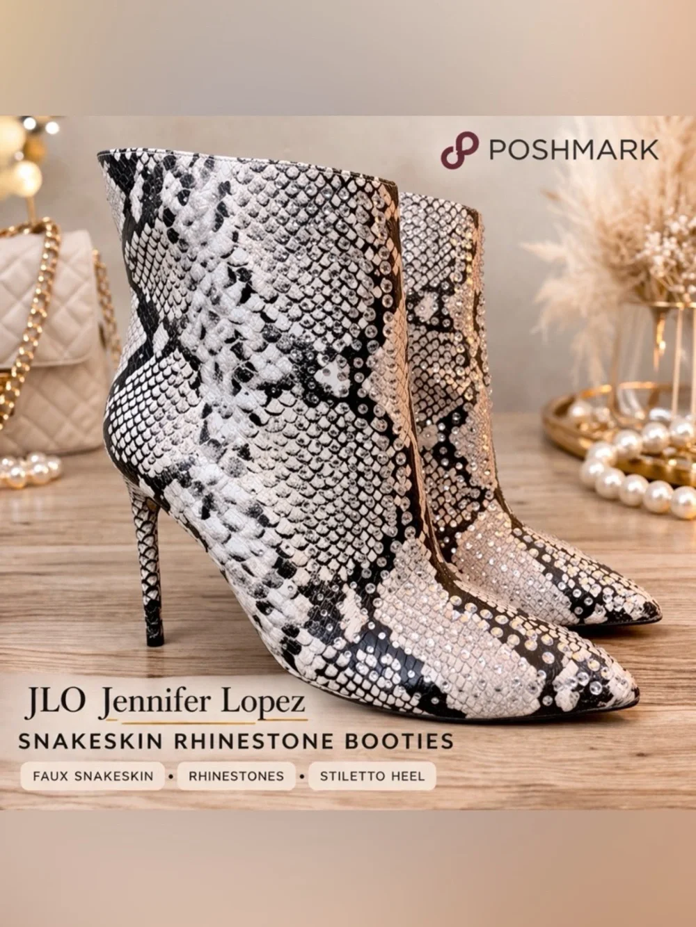 JLO Jennifer Lopez Frankalina bootie - faux snakeskin & rhinestones
